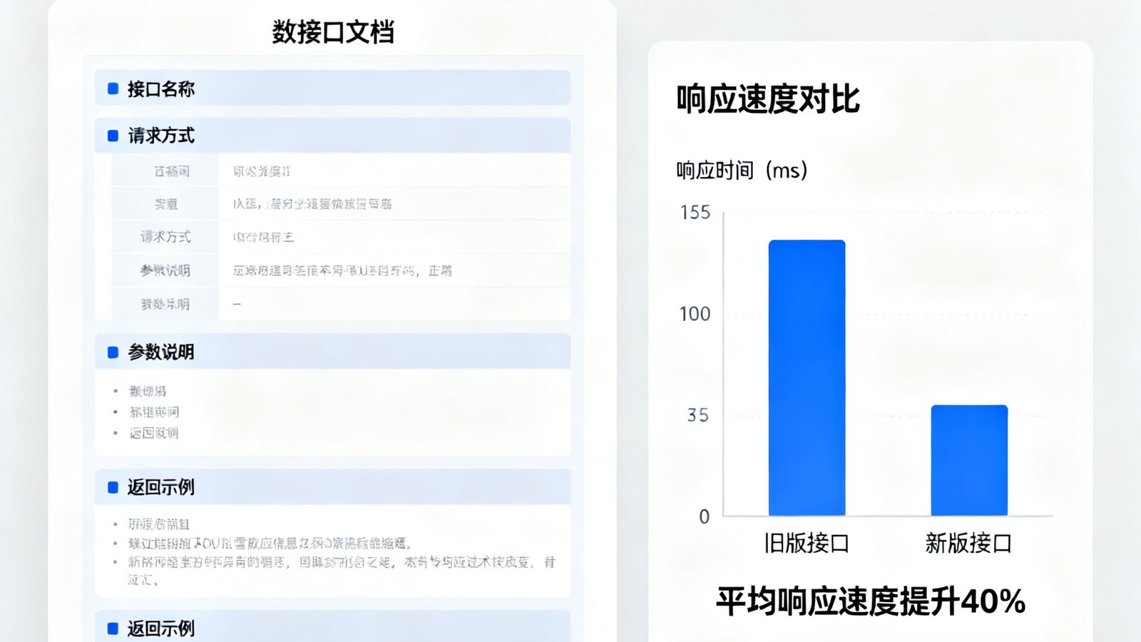 雪缘网技术团队发布的API升级公告截图，展示新的数据接口文档和响应速度对比图表